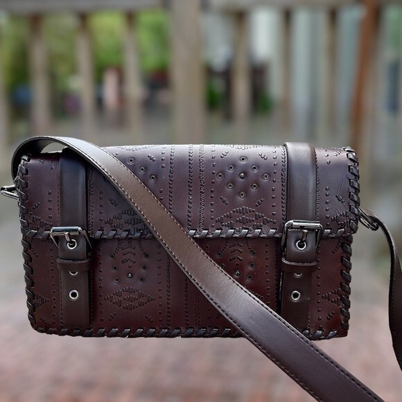 Francesco Biasia Tooled Leather Rectangular Shoulder Bag NWOT - Picture 1 of 14